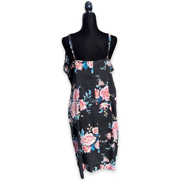 Forever 21 Womens Dress Size 1X Spaghetti Strap‎ Black Floral Wrap Style - Picture 4 of 6